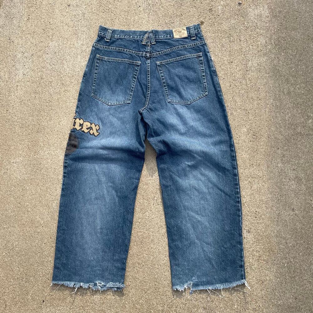 Y2K Avirex Embroidered Baggy Wide Leg Denim Jeans 32W 26 Vintage Washed